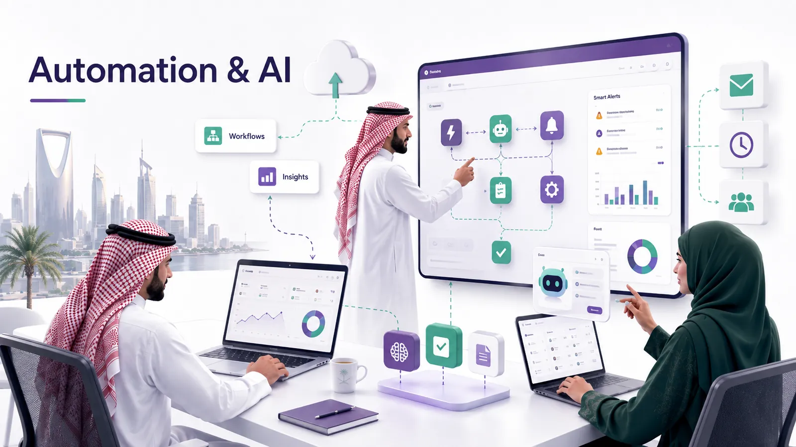 Smart workflows, alerts, insights and AI assistants connected to your business.